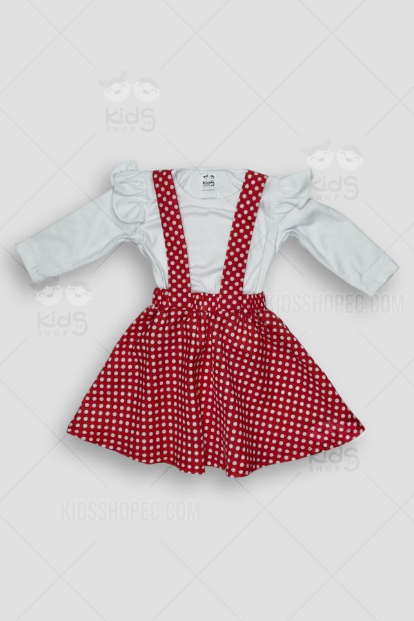 Vestido Infantil de Lunares con Tirantes y Blusa Blanca - Imagen 5