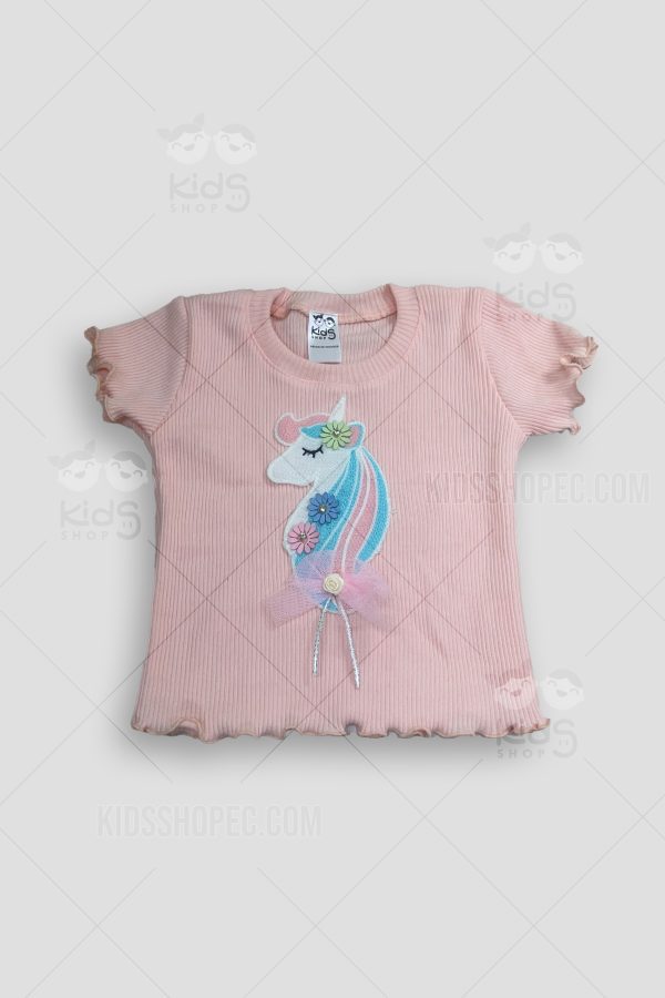 Conjunto de ropa con un bordado de unicornio y acabos volantes en dobladillos. - Imagen 5