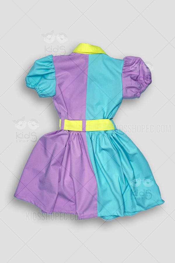 Vestido de 3 colores con lazo en la cintura. - Imagen 3