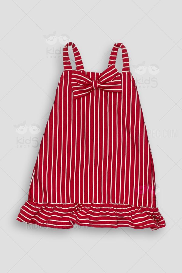 Vestido Infantil de Rayas Rojas y Blancas con Lazo y Blusa - Imagen 3