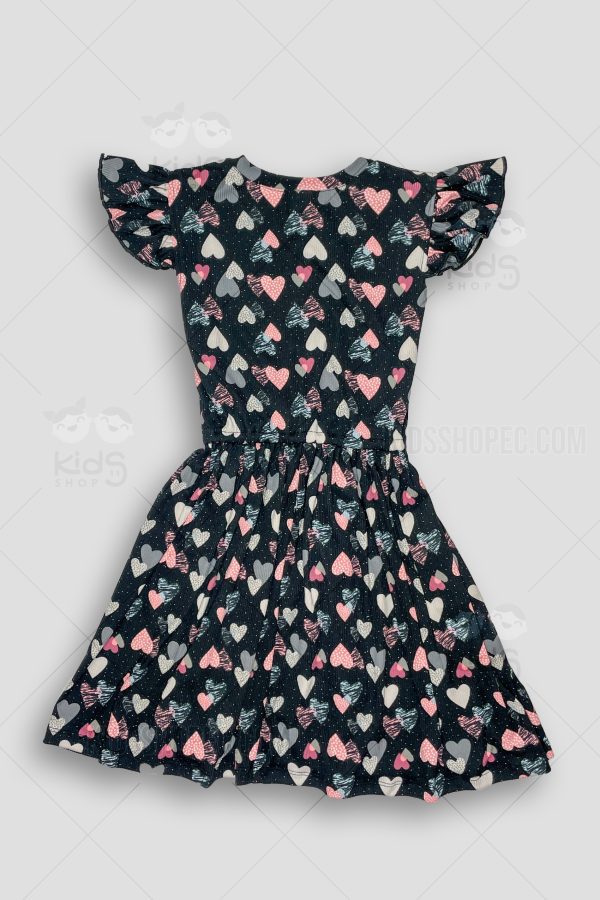 Vestido Infantil con corazones de manga corta y lazo en la cintura. - Imagen 2