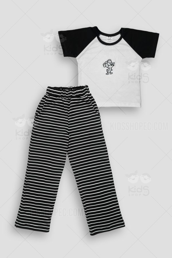 Conjunto de Camiseta con Aplique y Pantalones de Rayas