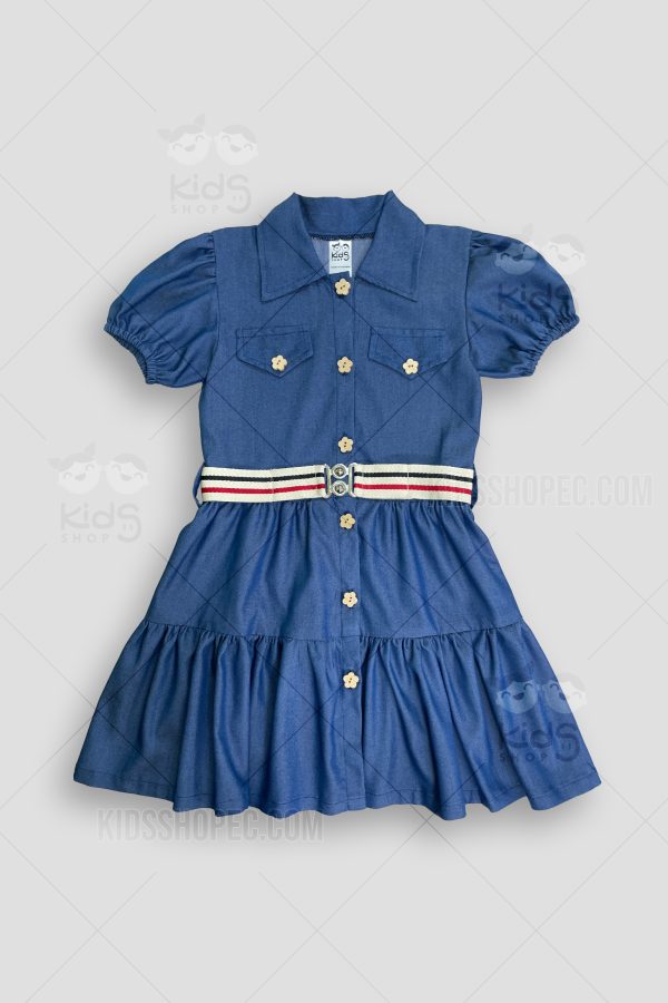 Vestido Jean con Mangas Cortas y Falda con Volantes
