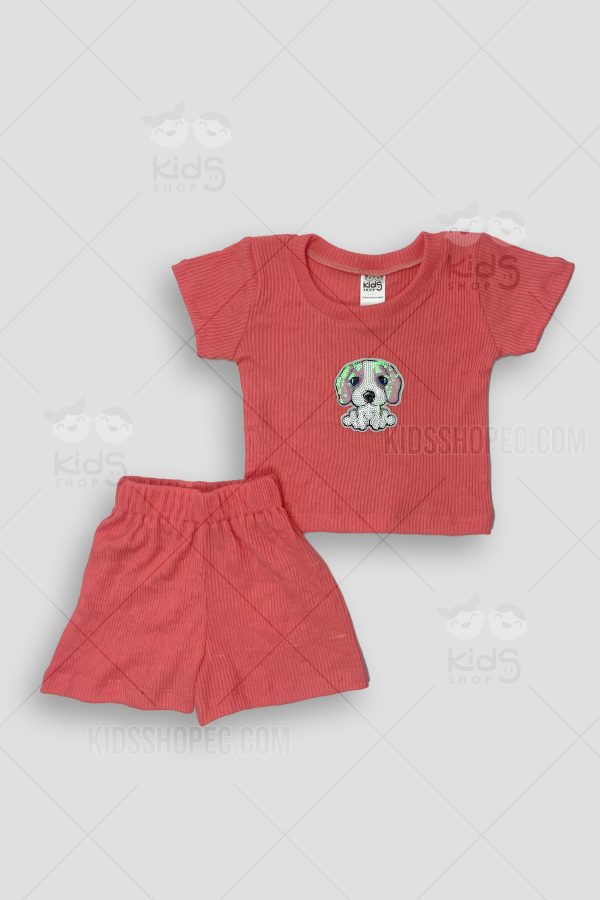Conjunto Infantil de Blusa Manga Corta con Aplique y Short