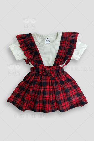 Vestido Infantil Cuadros Rojos y Negros con Lazo