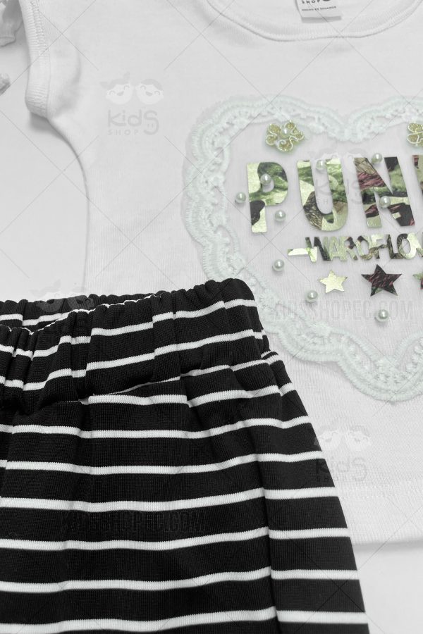 Conjunto Infantil de Camiseta Blanca con Aplique y Pantalones de Rayas - Imagen 2