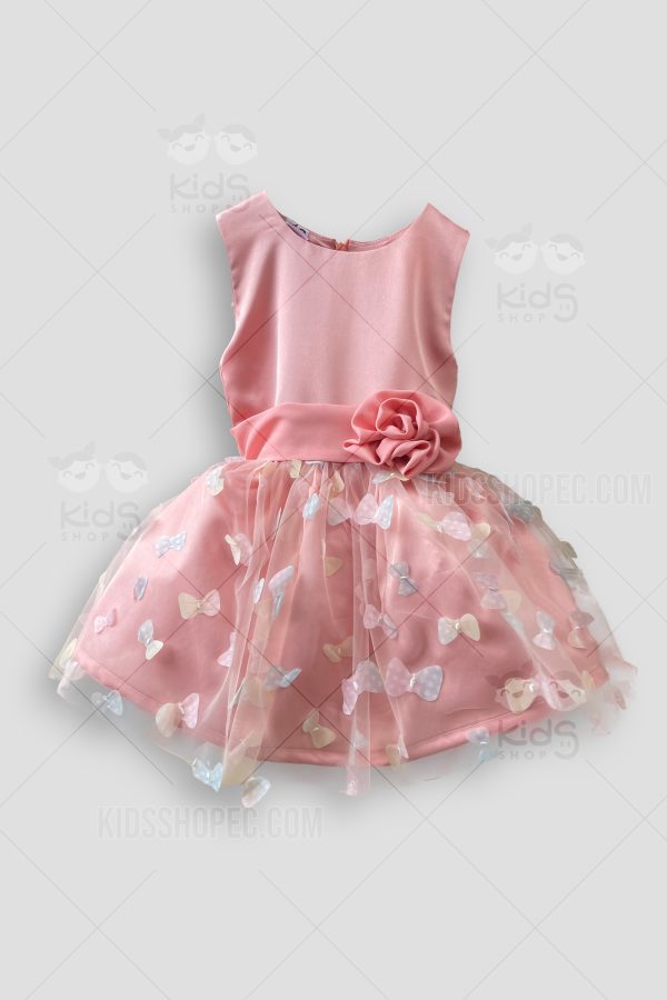 Vestido Infantil Elegante de Tul sin Mangas y Rosa.