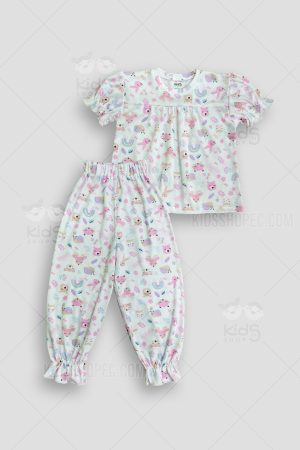 Pijama Infantil Manga Corta de Animales y Elementos Florales