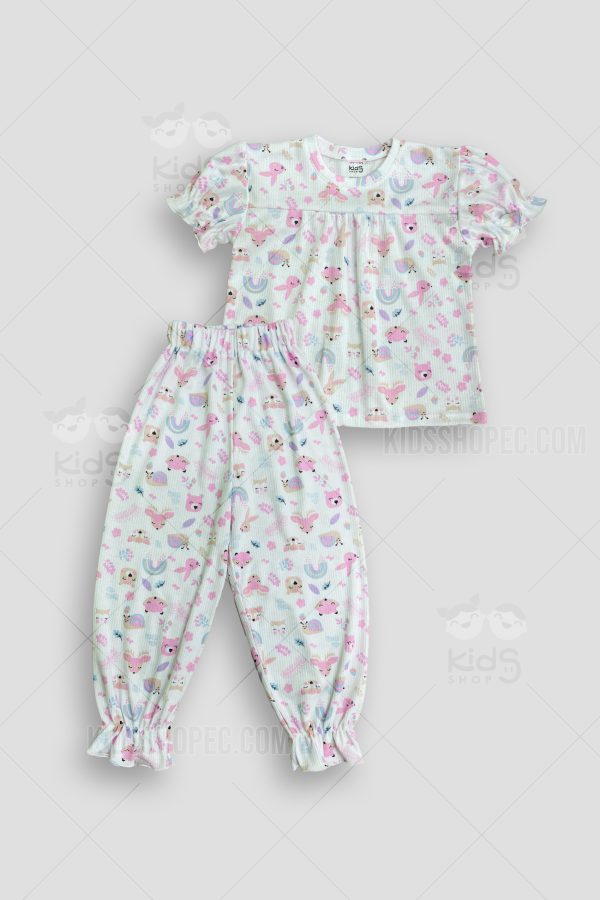 Pijama Infantil Manga Corta de Animales y Elementos Florales