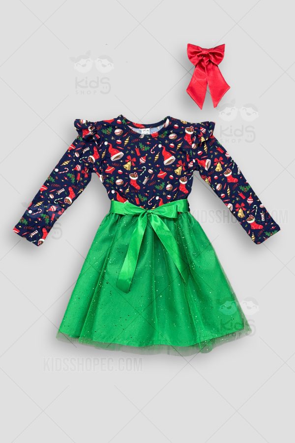 Vestido Festivo de Navidad con Lazo Rojo