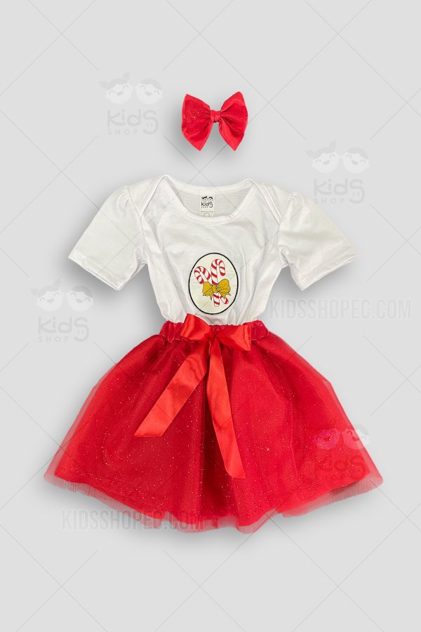 Conjunto Navideño Infantil con Falda de Tul y Moño