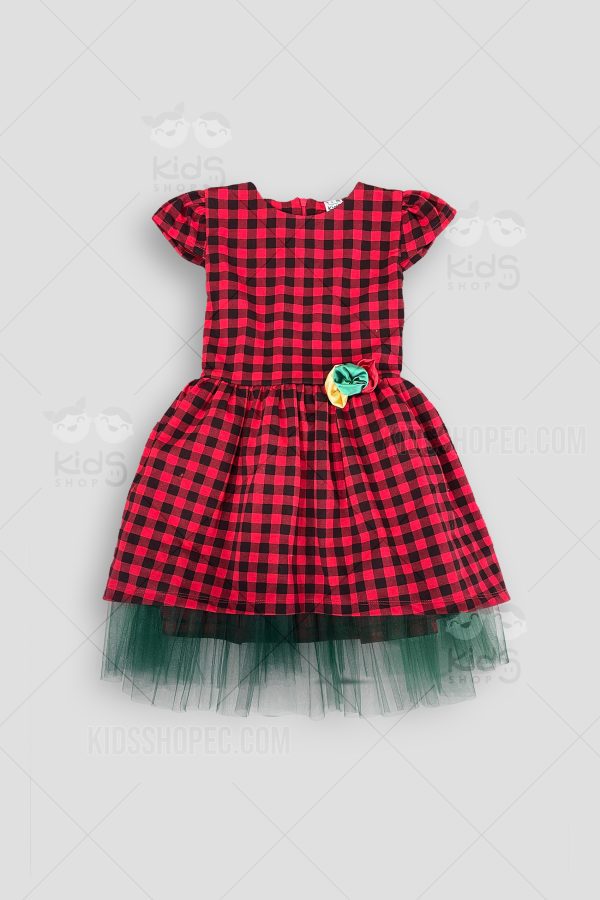 Vestido de Cuadros Rojos con Tul Verde