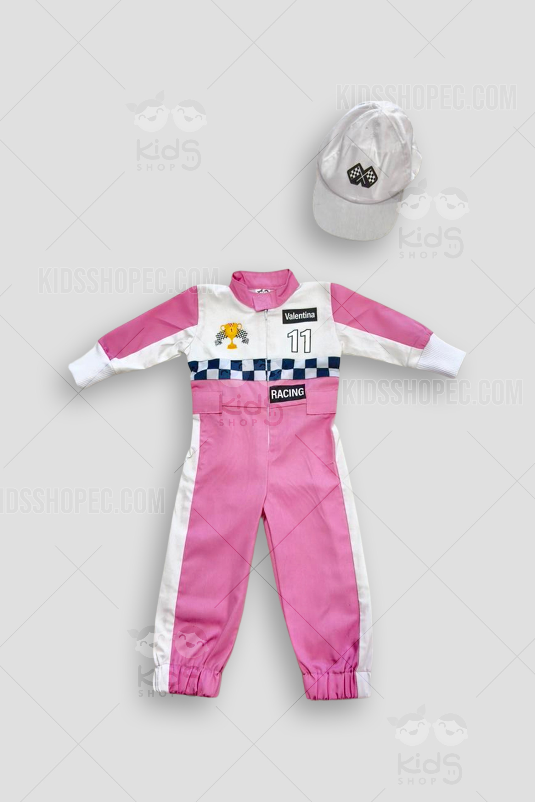 Disfraz o Overol "Piloto de Fórmula 1" Rosado + Gorra