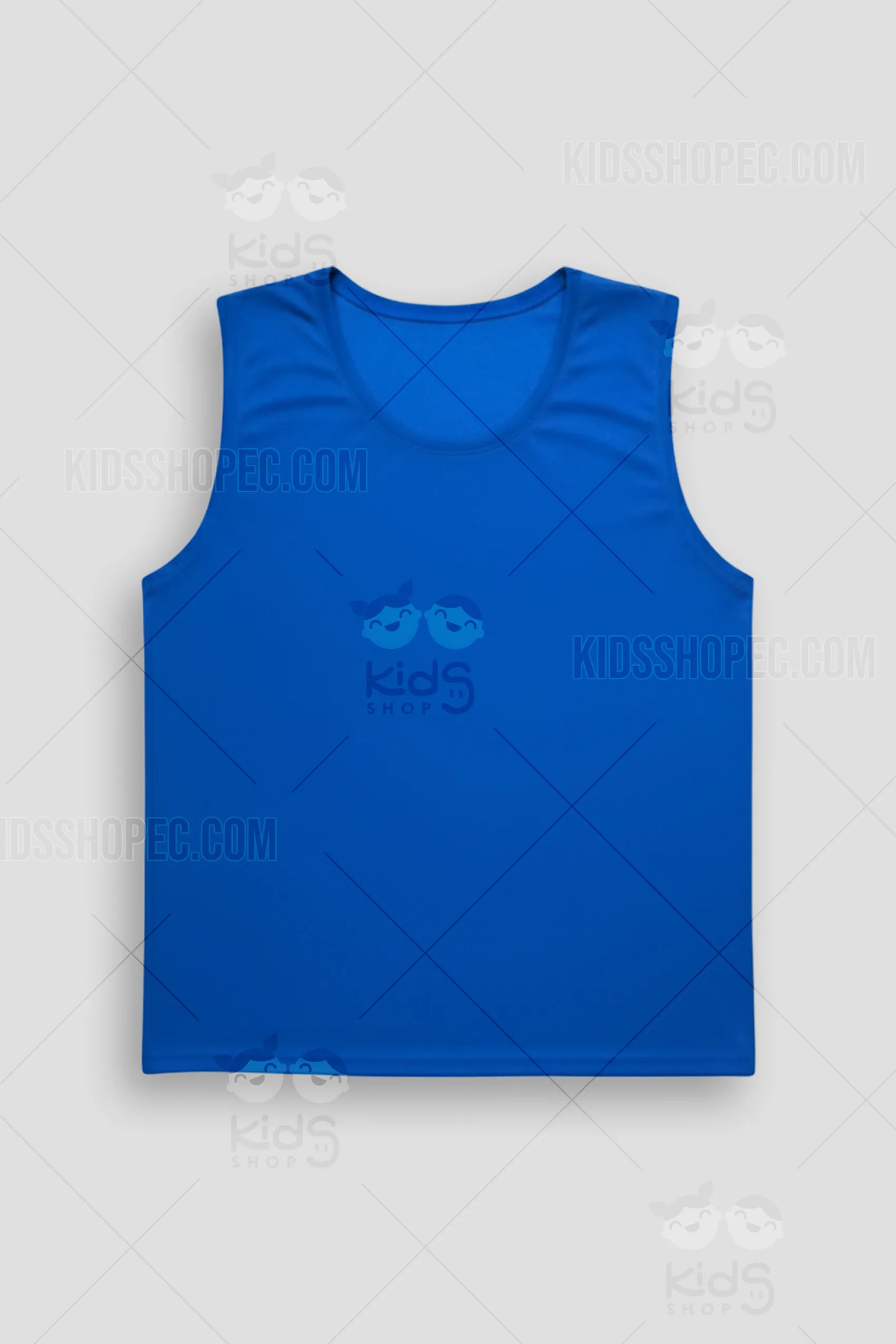 Bividí deportivo azul eléctrico para niño, de color sólido y sin estampados, diseñado para el gimnasio y entrenamiento. Esta mudada técnica de activewear es confeccionada a medida en Ecuador por Kids Shop EC para máxima transpirabilidad y movimiento.