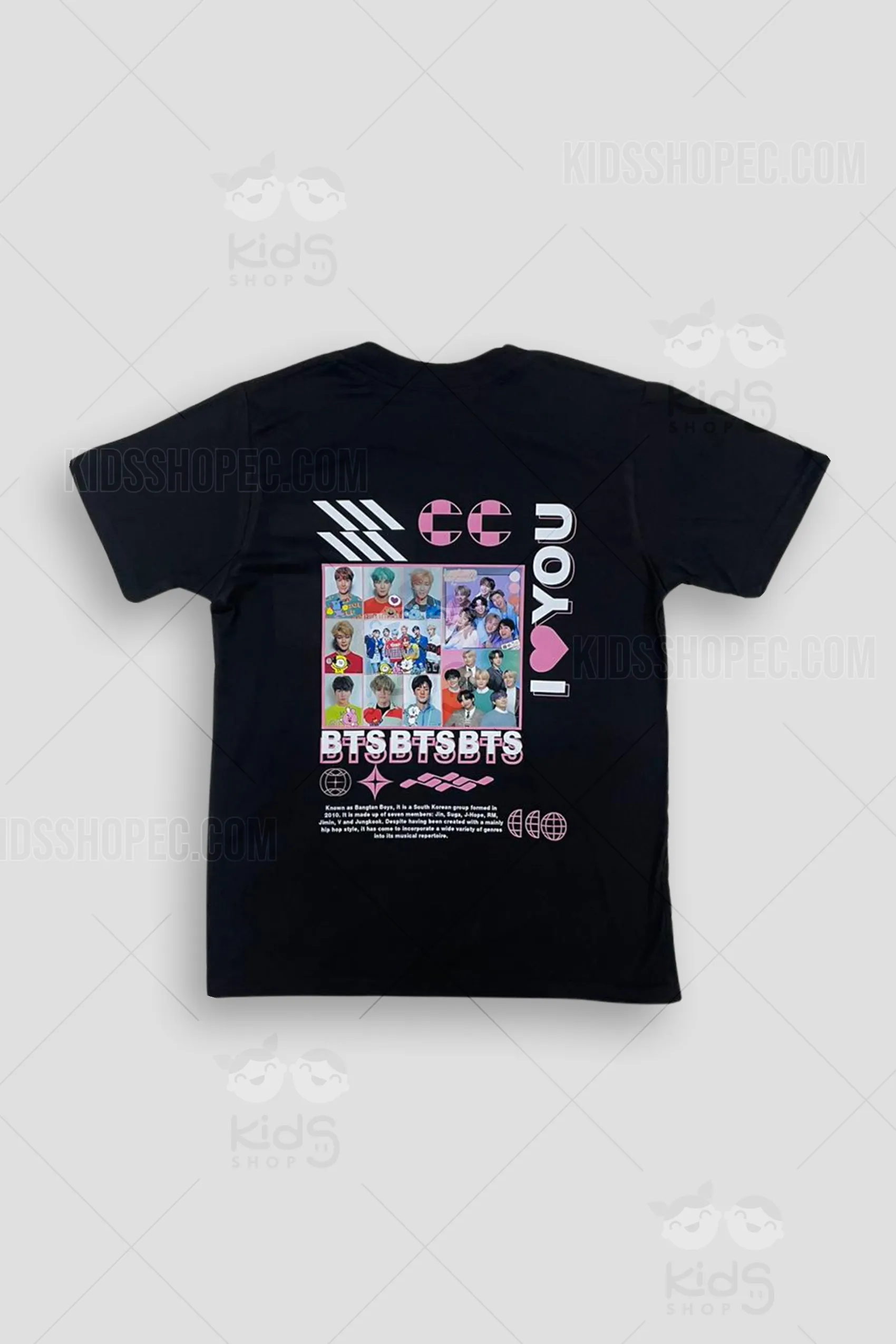 Camiseta Infantil Negra BTS K-POP: Estilo Urbano con Diseño de DTF - Imagen 3