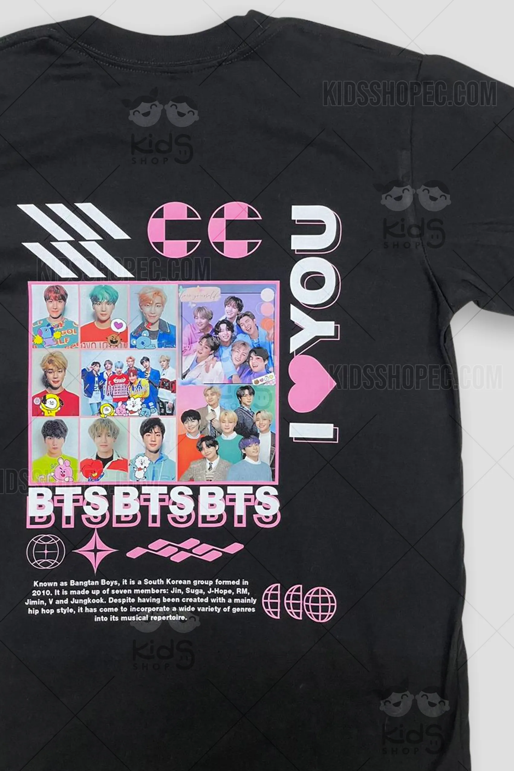 Camiseta Infantil Negra BTS K-POP: Estilo Urbano con Diseño de DTF - Imagen 2
