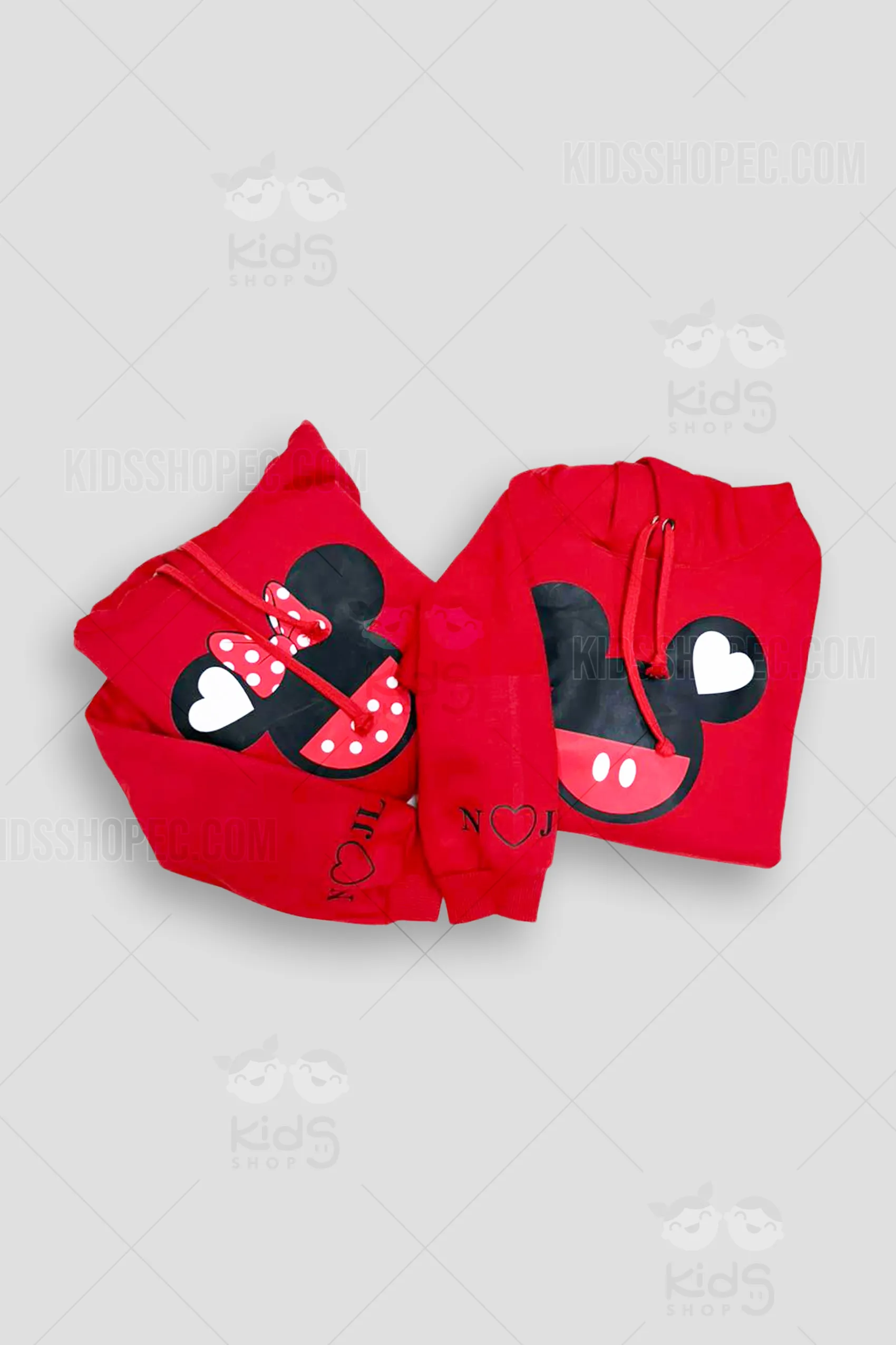 Hoodies Rojos Personalizados Mickey y Minnie: Dúo de Chompas con Iniciales en los Puños - Imagen 3