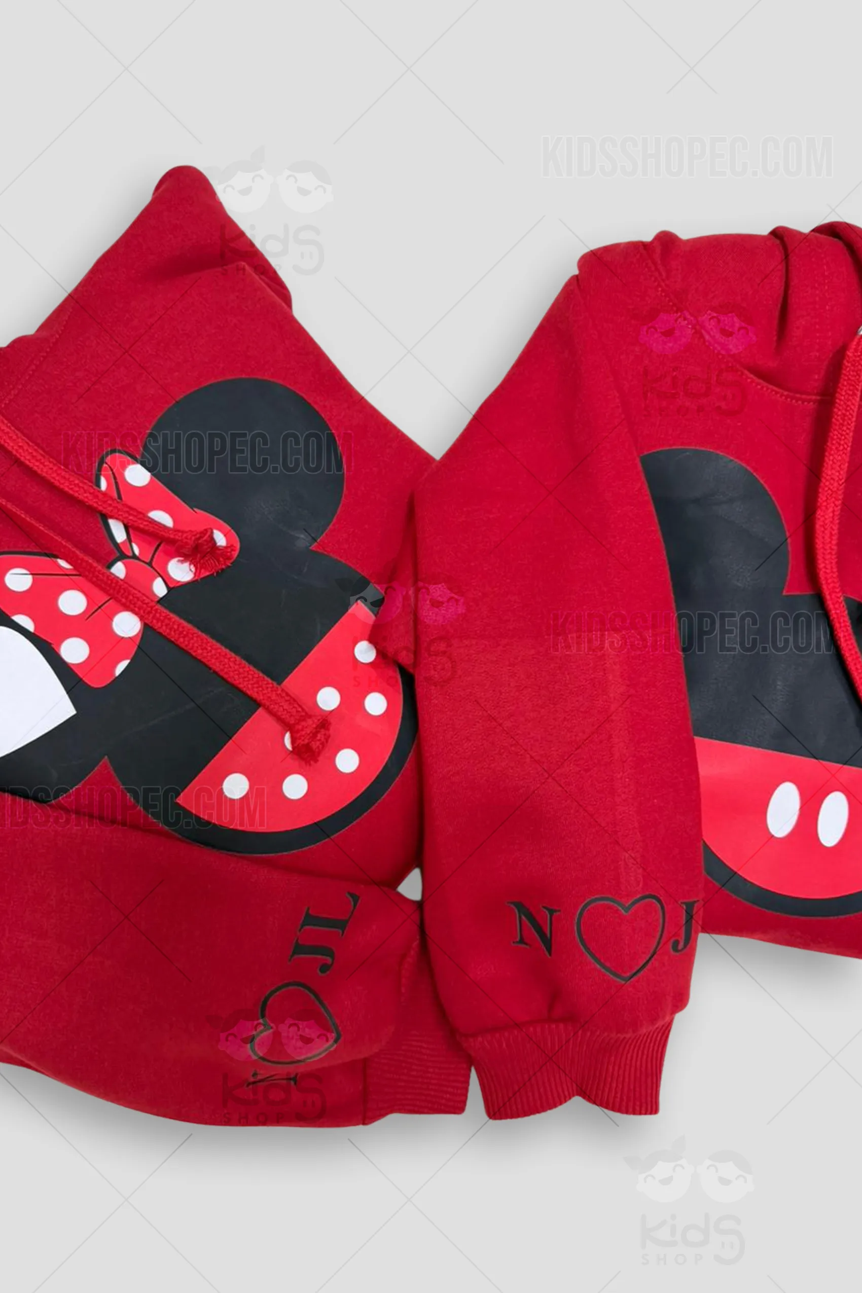 Hoodies Rojos Personalizados Mickey y Minnie: Dúo de Chompas con Iniciales en los Puños - Imagen 2