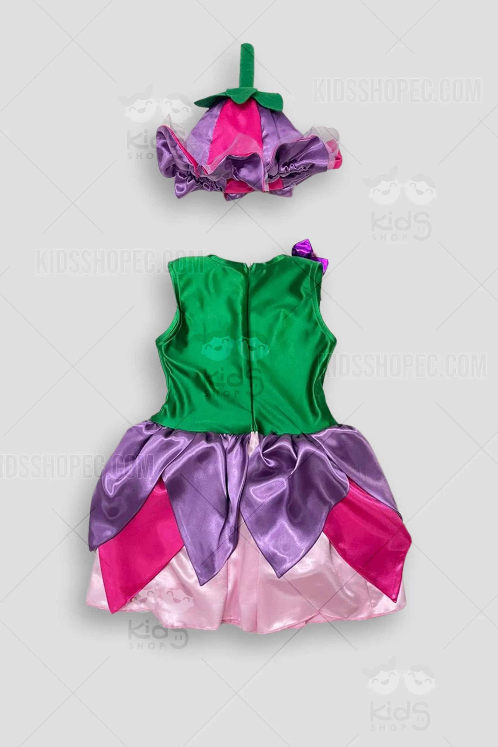 Disfraz de Hada del Bosque para Niña: Vestido de Pétalos en Satín y Gorrito de Flor - Imagen 3