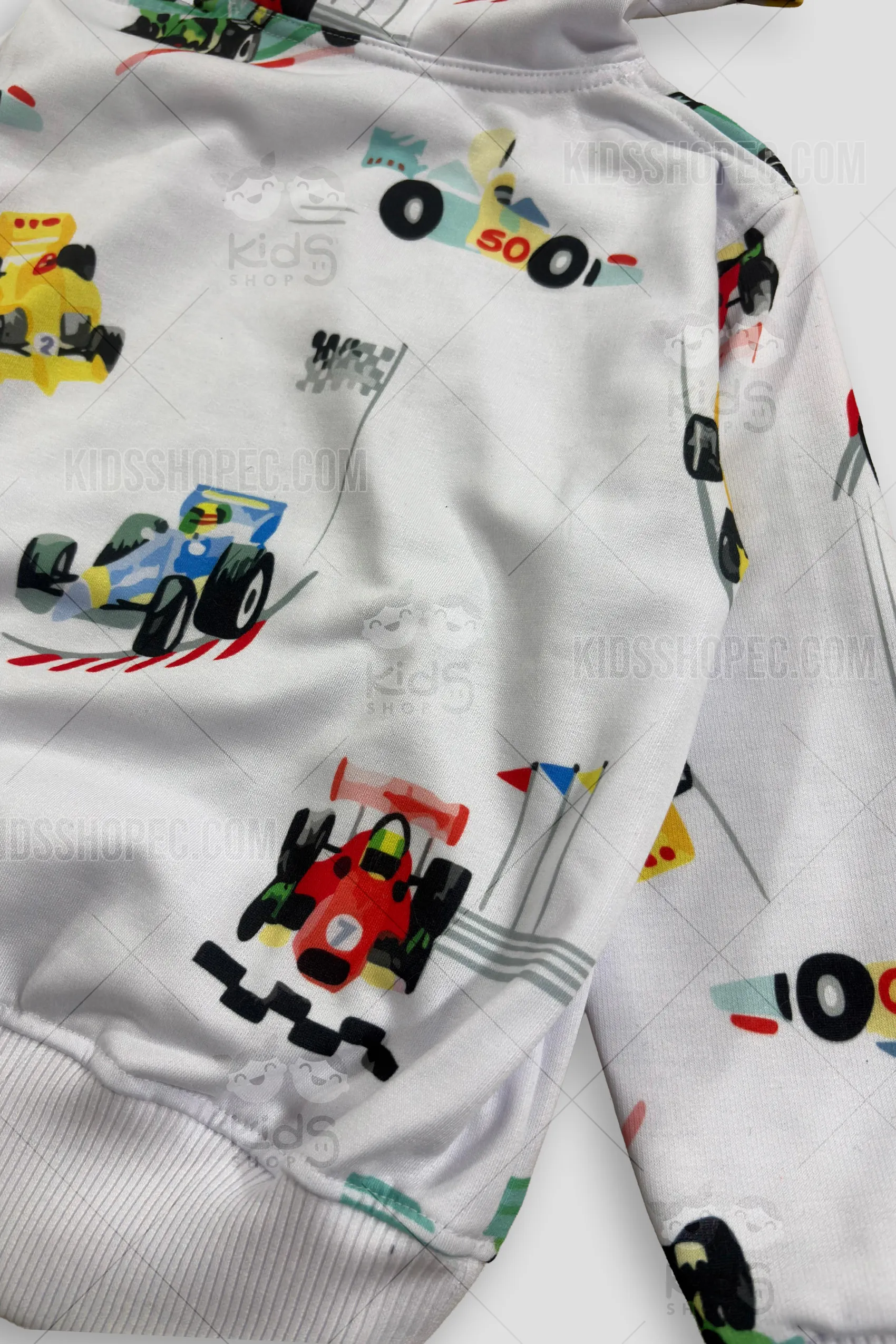 Hoodie Infantil Sublimado "Full Print" - Diseño Autos de Carrera F1 Vintage - Bolsillo Canguro - Imagen 4