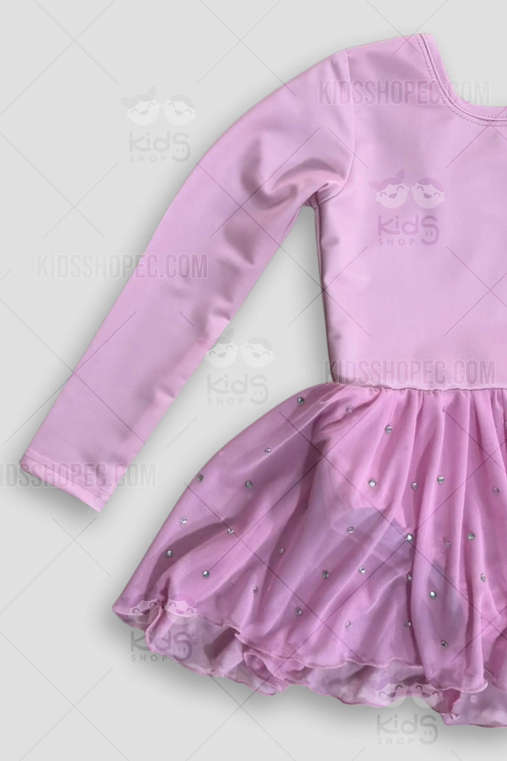 Vestido de Bailarina Rosa Pastel con Manga Larga - Espalda Cruzada y Falda con Cristales - Imagen 2