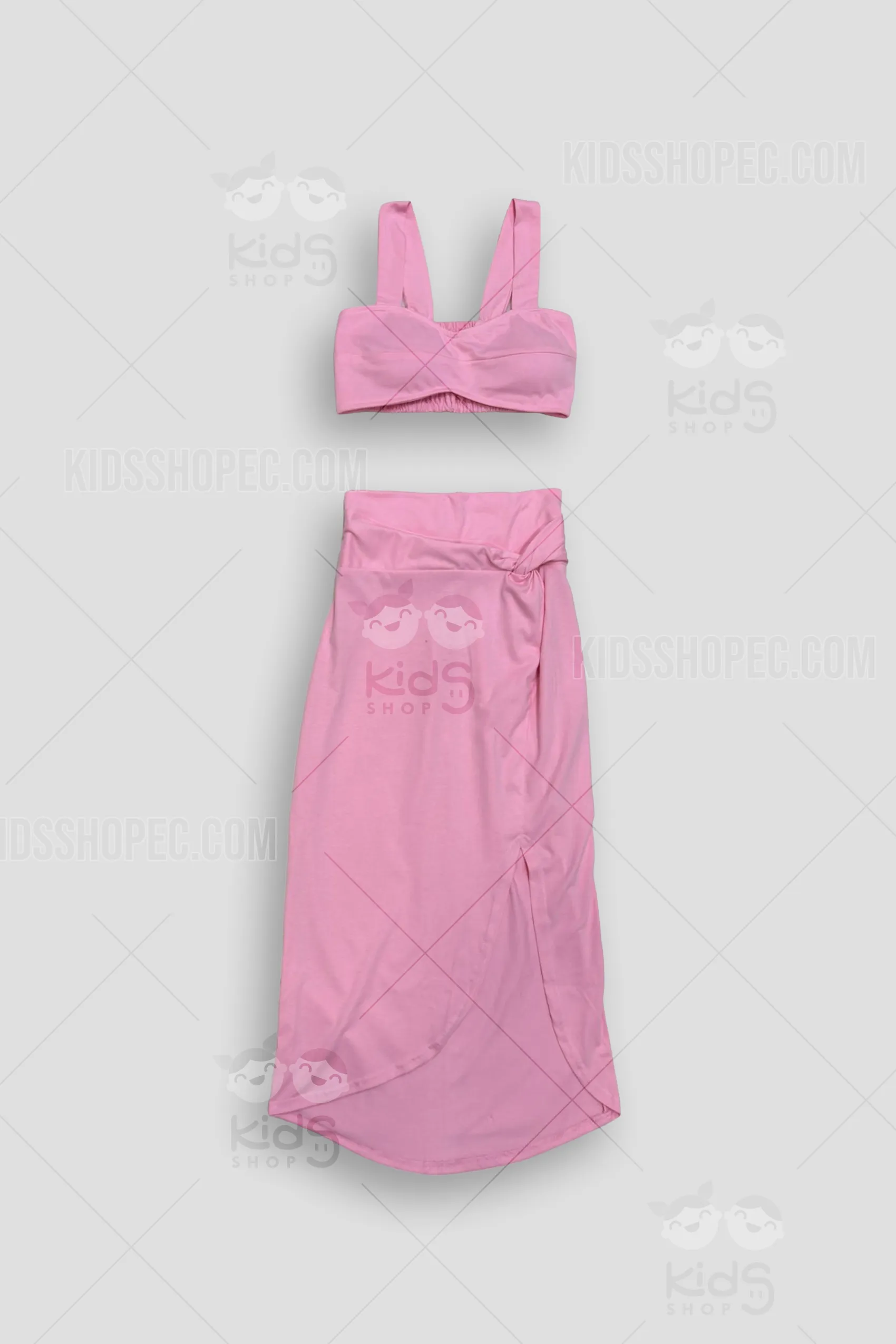 Conjunto Dos Piezas de Moda - Top Corto y Falda Larga Estilo Pareo Color Rosa Pastel