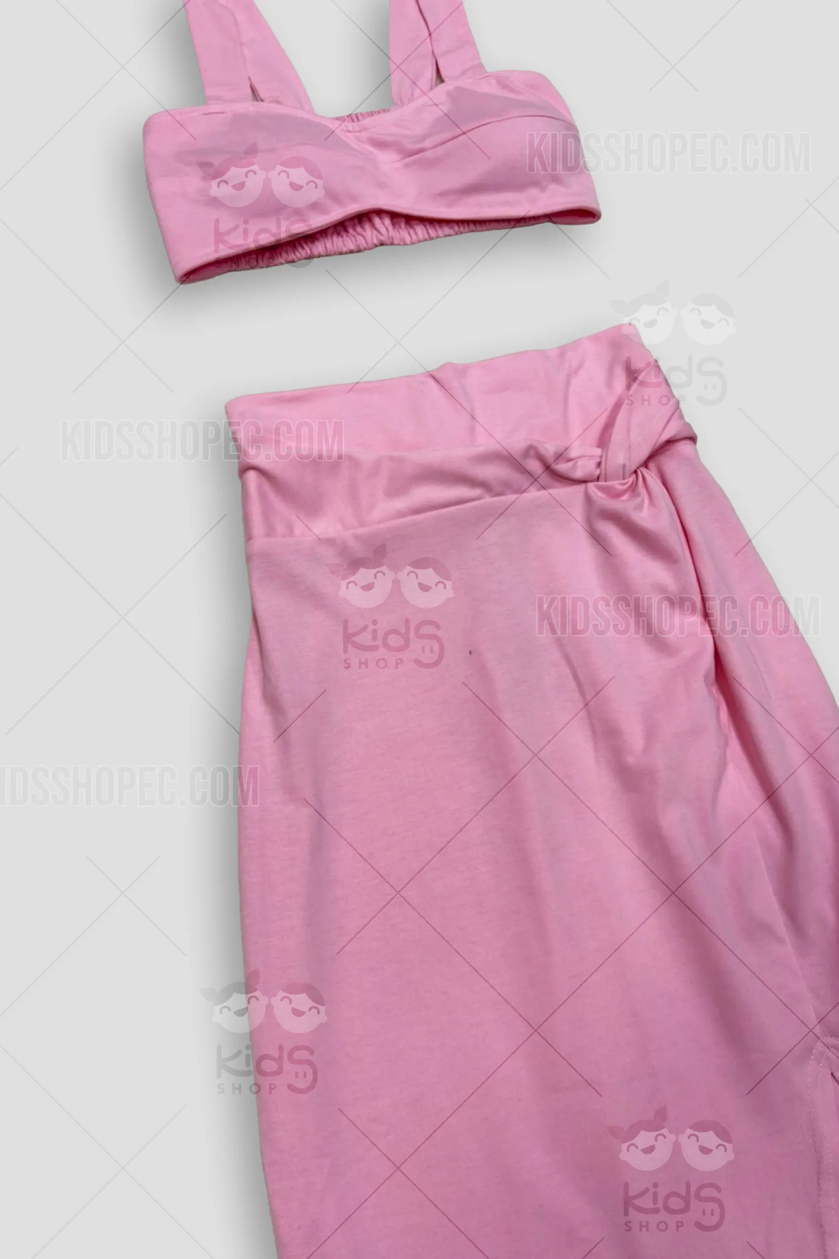 Conjunto Dos Piezas de Moda - Top Corto y Falda Larga Estilo Pareo Color Rosa Pastel - Imagen 2