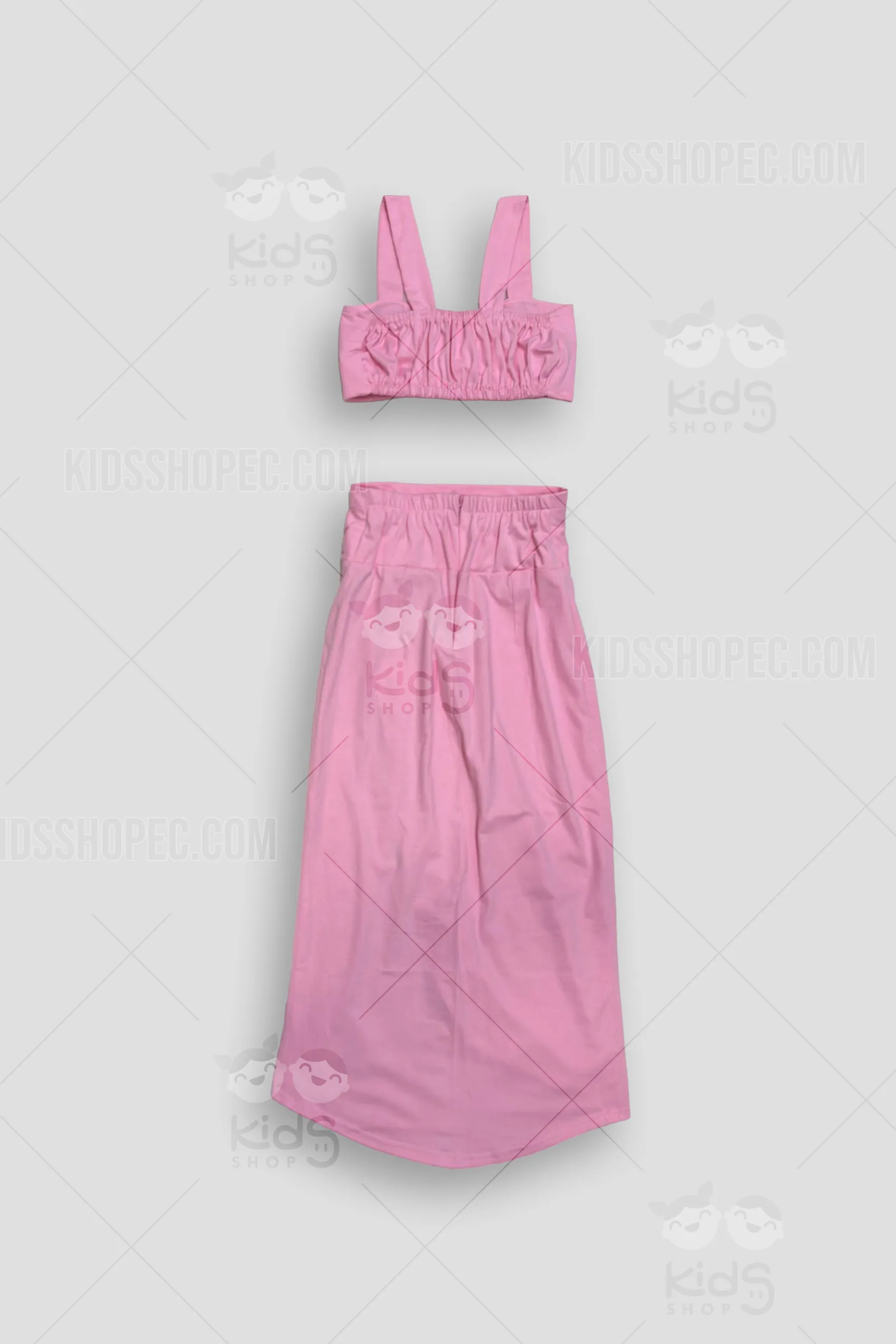 Conjunto Dos Piezas de Moda - Top Corto y Falda Larga Estilo Pareo Color Rosa Pastel - Imagen 5