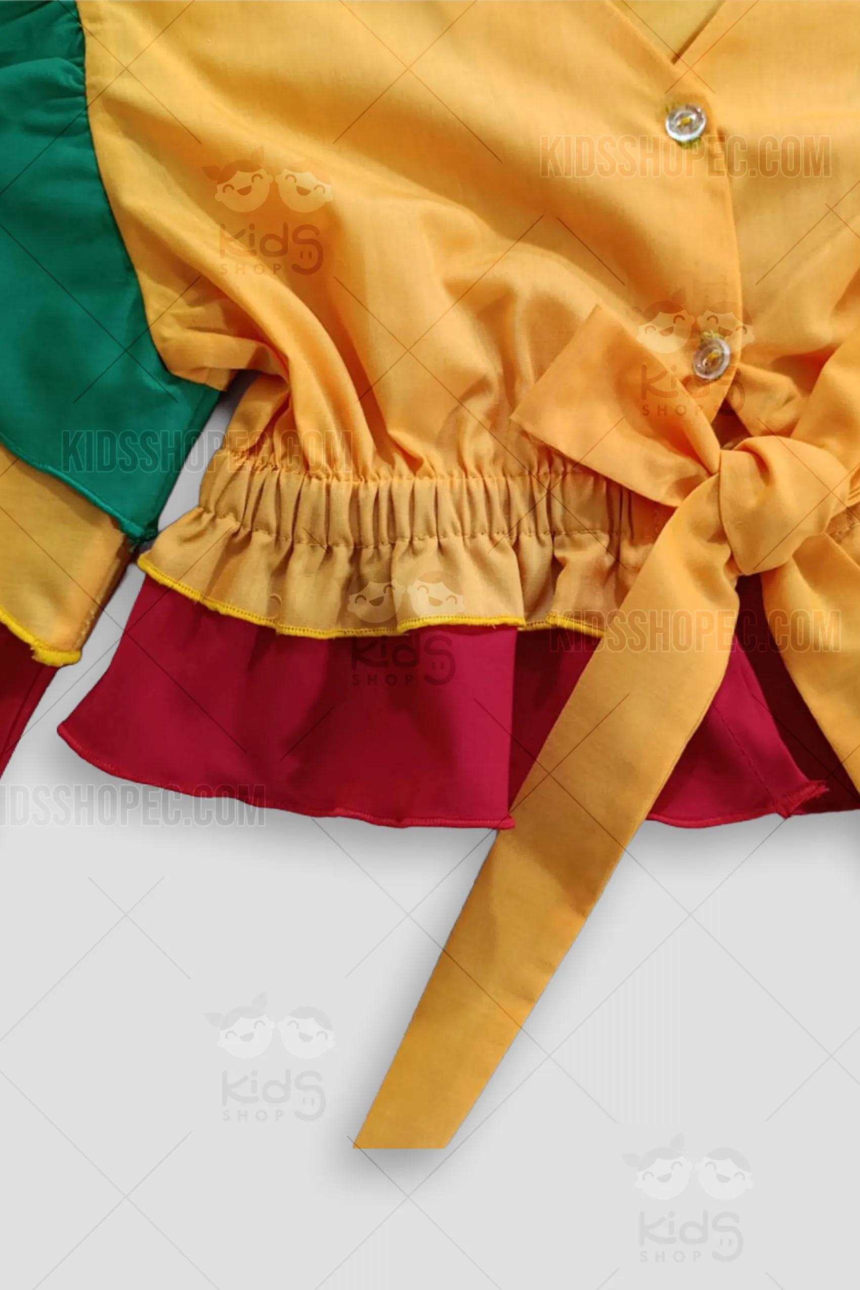 Traje Típico Folclórico para Niña - Conjunto de Danza Verde, Amarillo y Rojo con Short Interior - Imagen 4