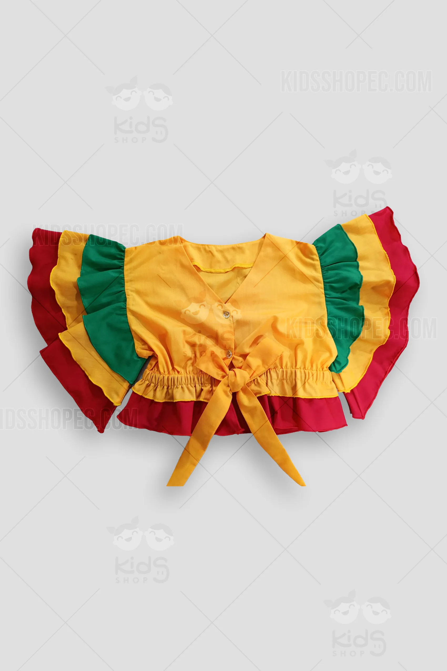 Traje Típico Folclórico para Niña - Conjunto de Danza Verde, Amarillo y Rojo con Short Interior - Imagen 3