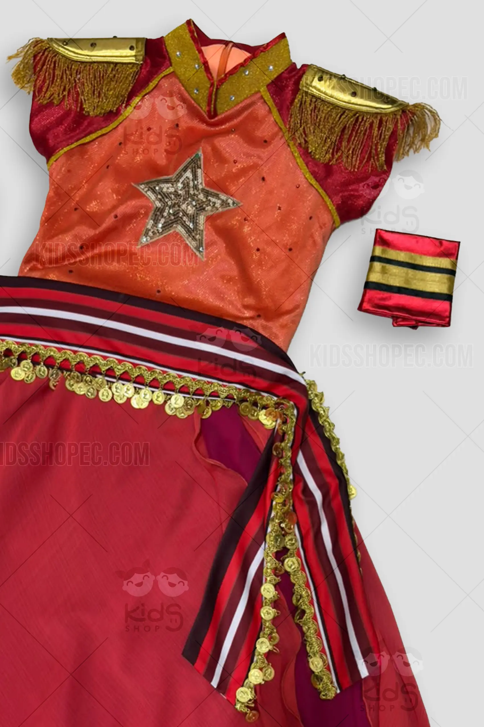 Conjunto de Bailarina Árabe (4 Piezas) - Traje de Danza Rojo con Falda, Top de Estrella y Accesorios - Imagen 2