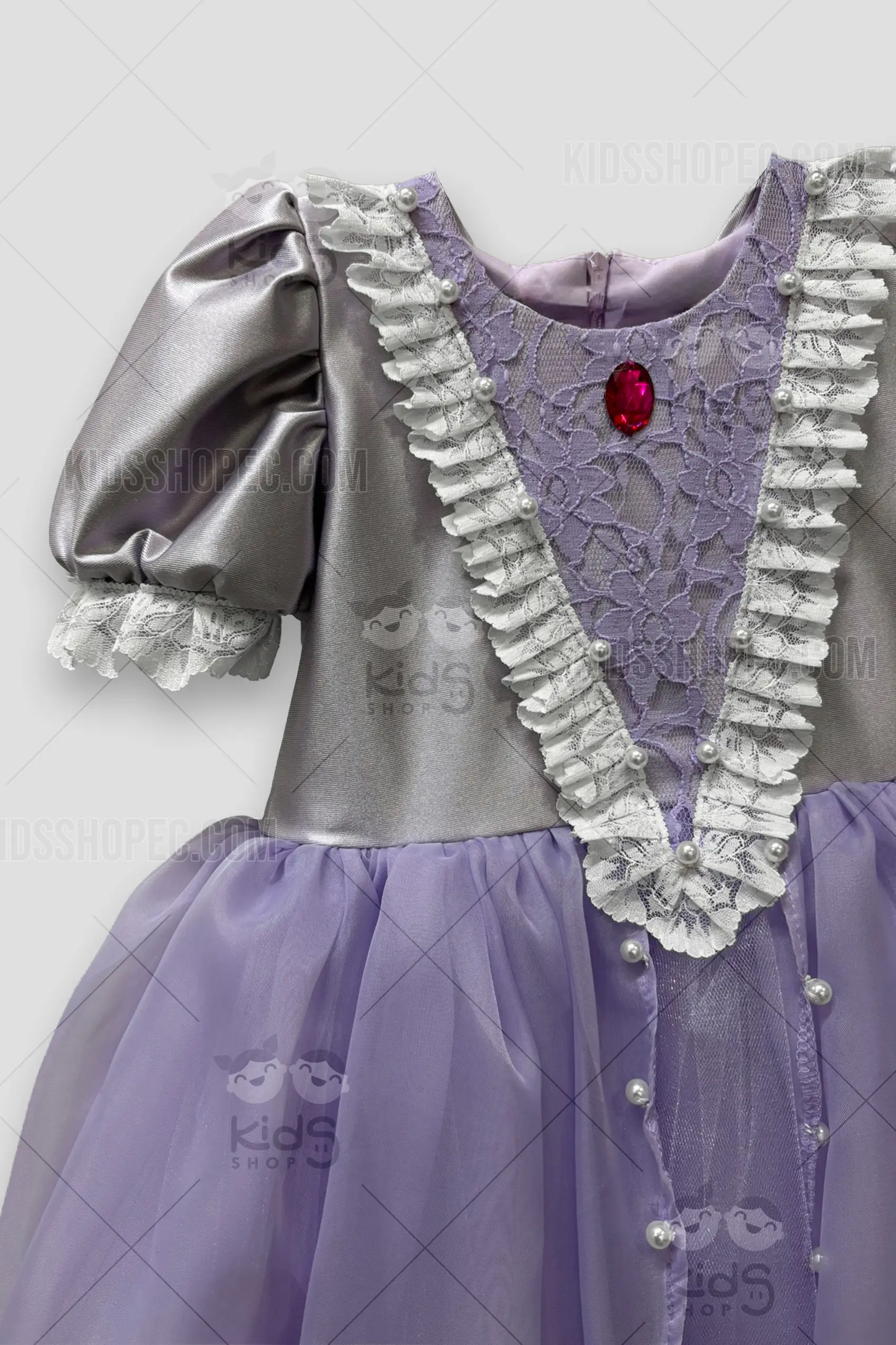Vestido Morado de Princesa con Perlas - Traje Infantil de Gala con Lazo - Imagen 2