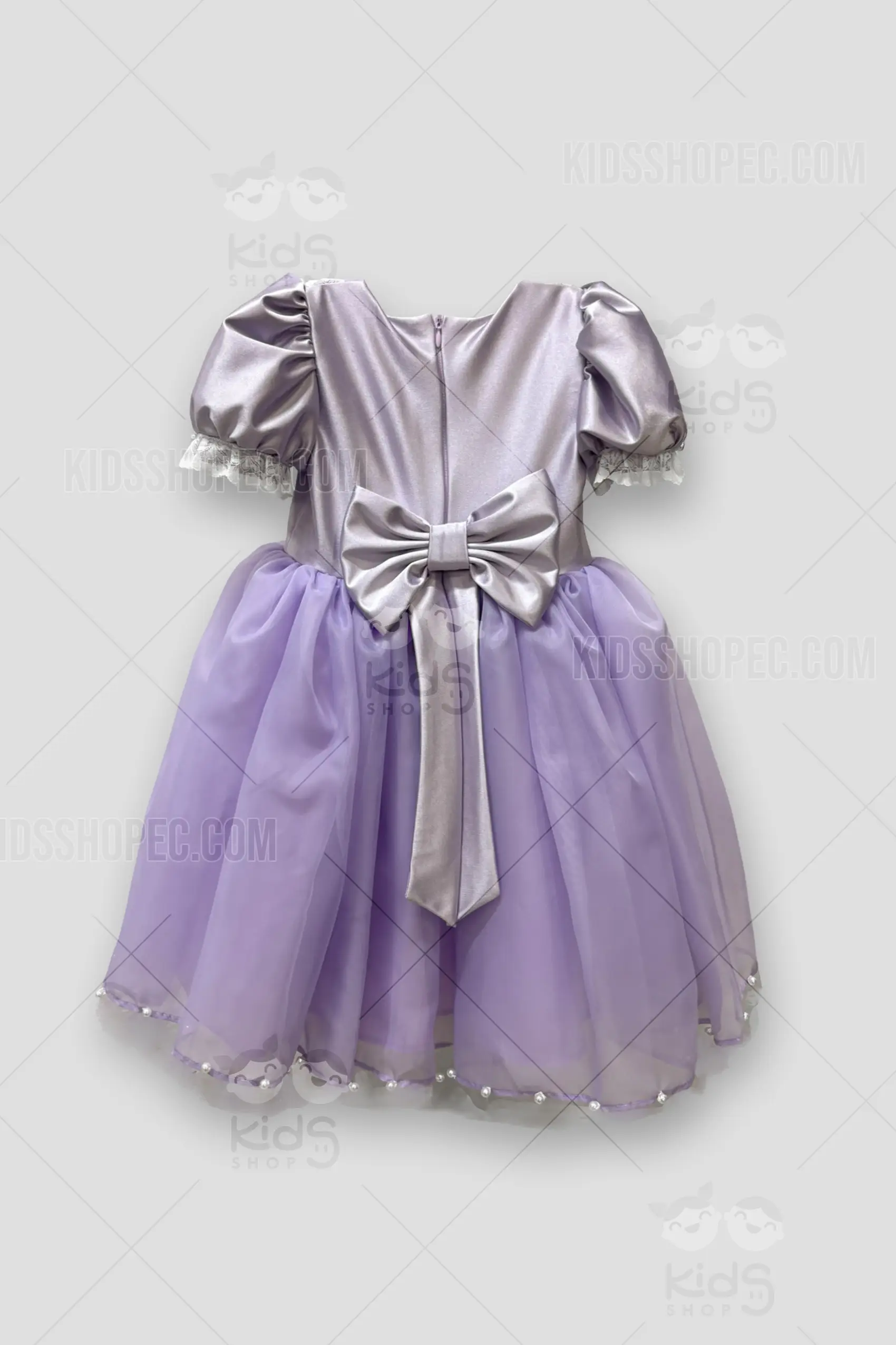 Vestido Morado de Princesa con Perlas - Traje Infantil de Gala con Lazo - Imagen 3
