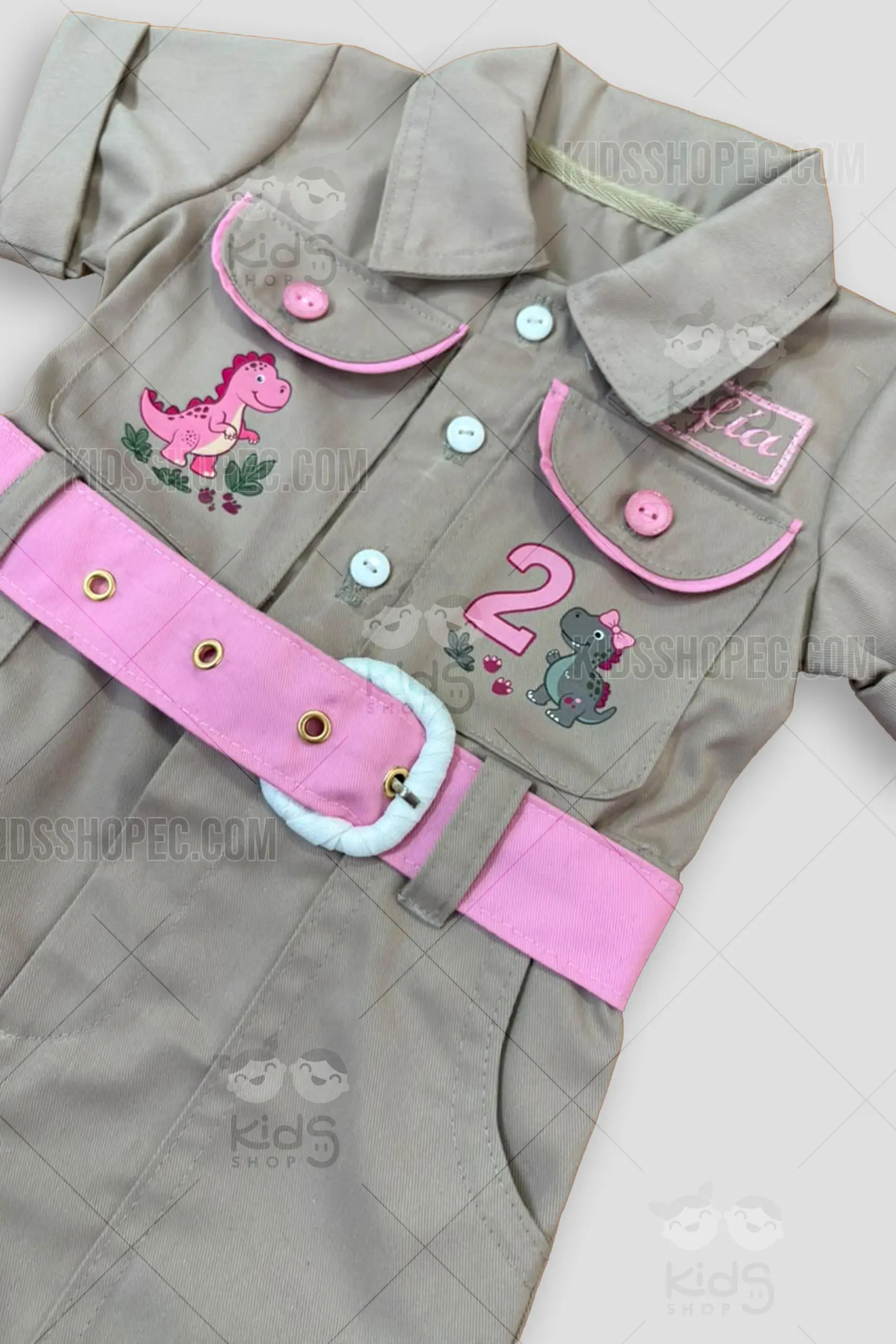 Conjunto Explorador Safari de Dinosaurio Rosa - Traje Infantil con Sombrero - Imagen 2
