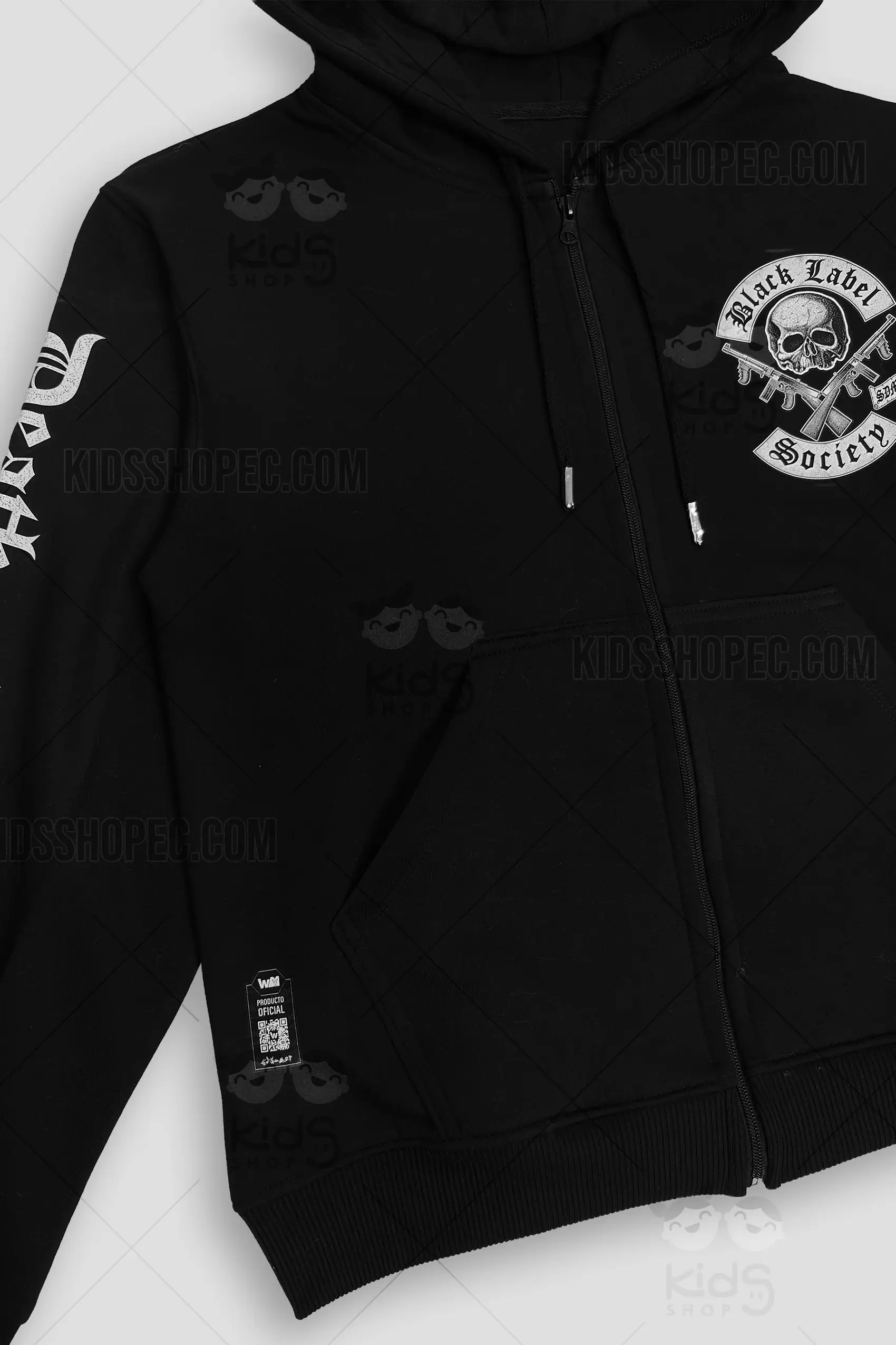 Buzo Negro con Capucha y Cierre - Diseño Rockero Estampado - Imagen 2