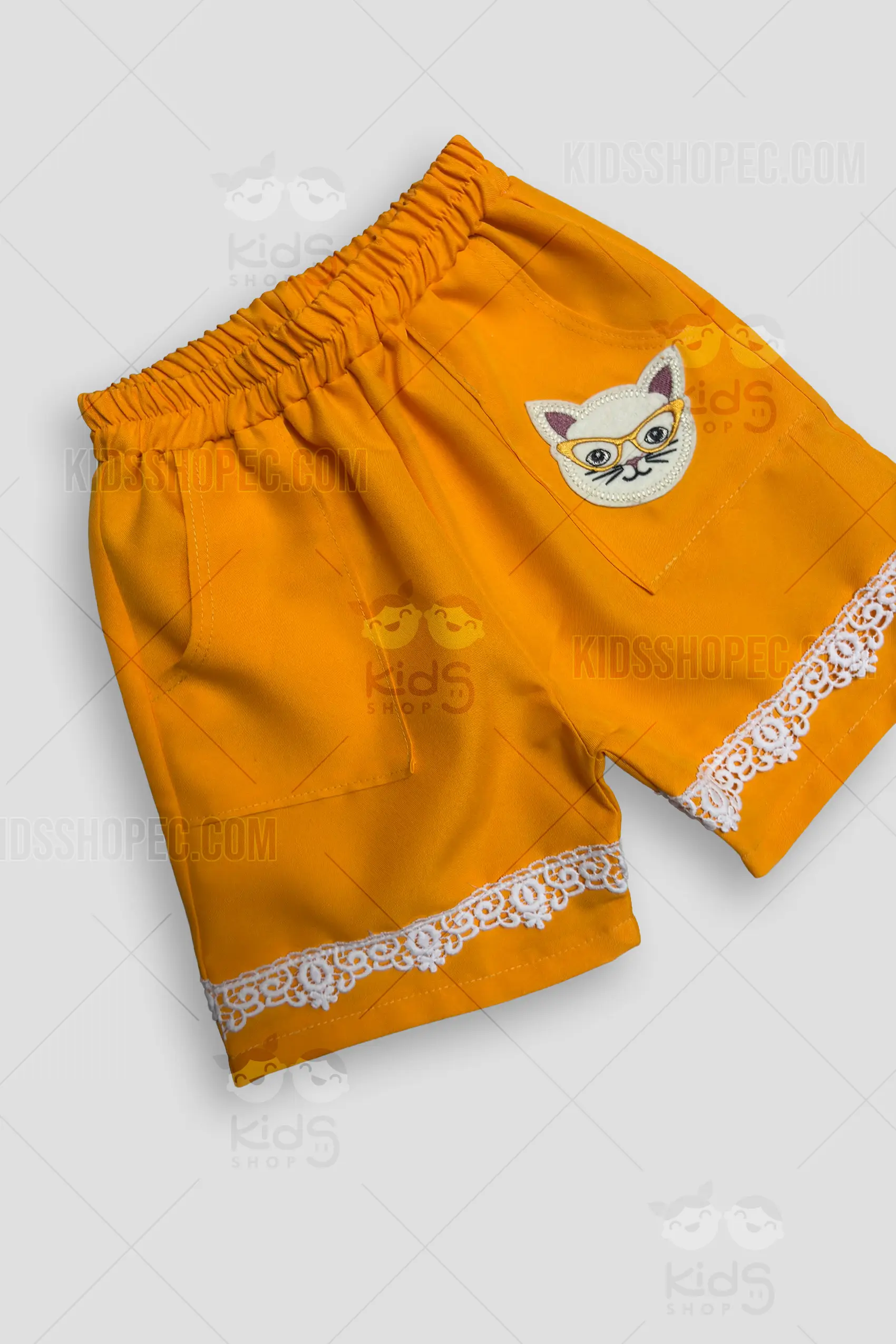 Pantalón Corto Infantil Naranja - Short con Encaje y Aplique - Imagen 2